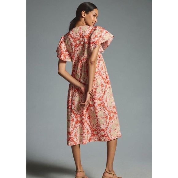 New Anthropologie  Maeve Printed Flutter-Sleeve Babydoll Dress size Small - Picture 2 of 10